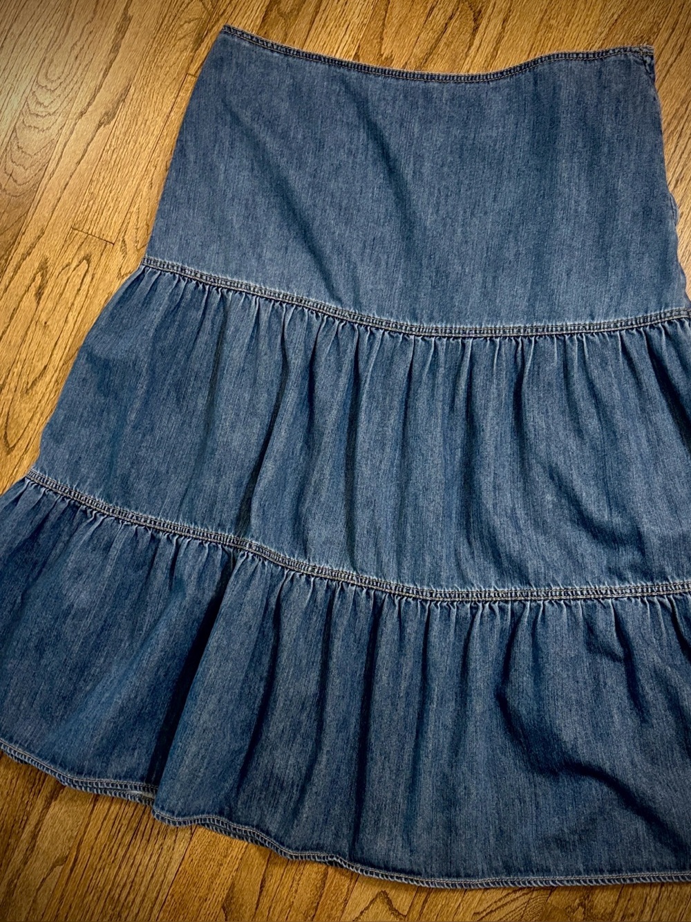 90s Style Liz Claiborne Denim Tiered Midi Skirt Size 14 Y2K